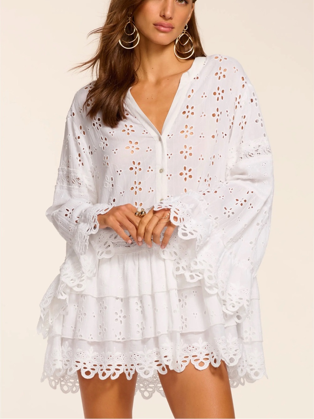 Ramy Brook White Eyelet Swim Cover-Up Tunic NWT XL